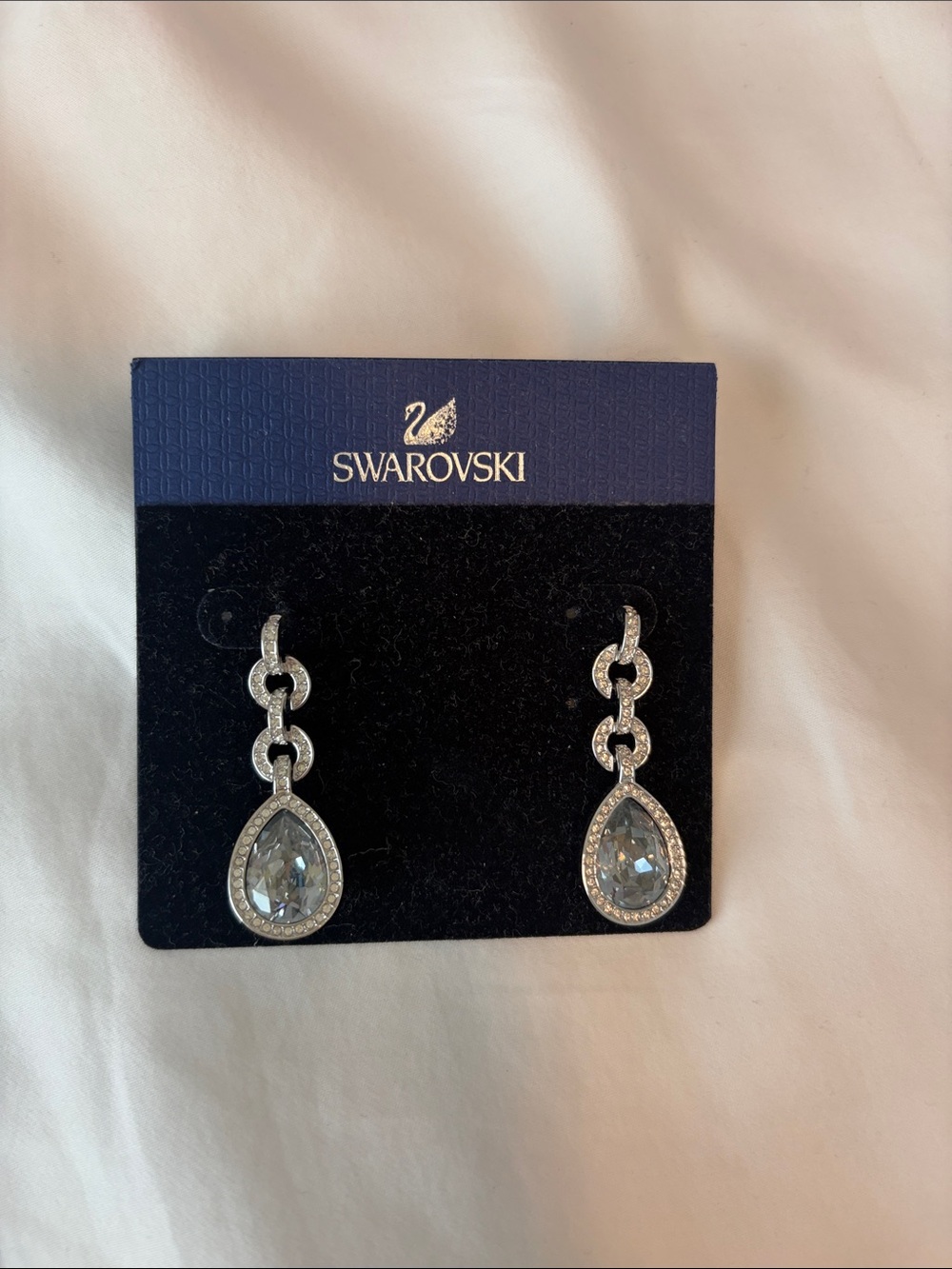 Swarovski Silver Teardrop Crystal Chain Drop Earrings